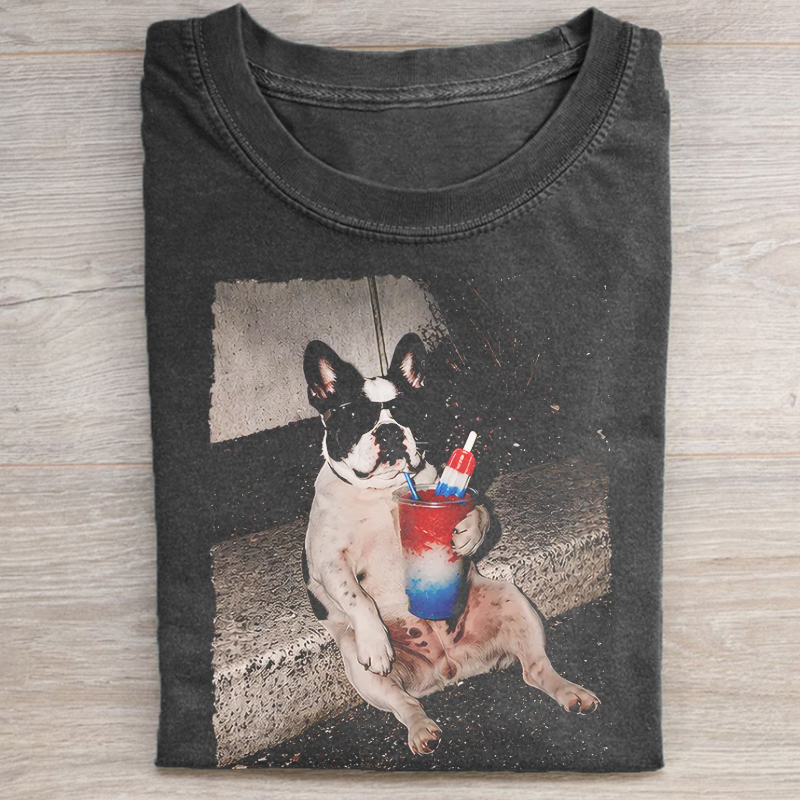 4th Of July French Bulldog Drinking T-shirt-NaturexCraft