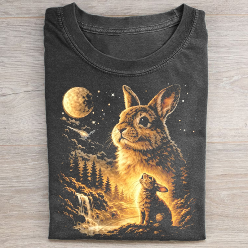 Bunny Howling to the Moon Vintage T-shirt-NaturexCraft
