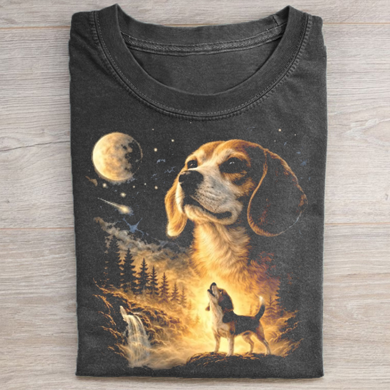 Beagle Howling to The Moon Vintage T-shirt-NaturexCraft