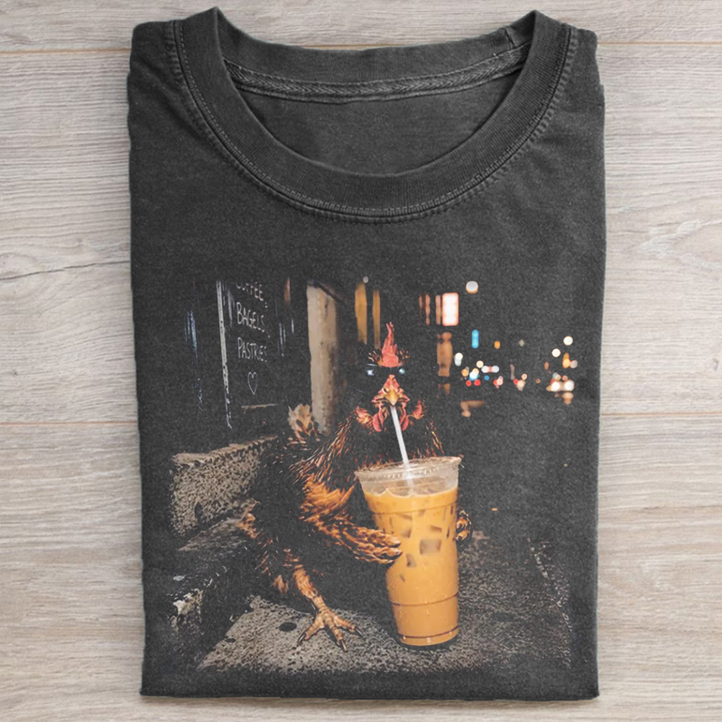 Chicken Drinking Iced Coffee T-shirt-NaturexCraft