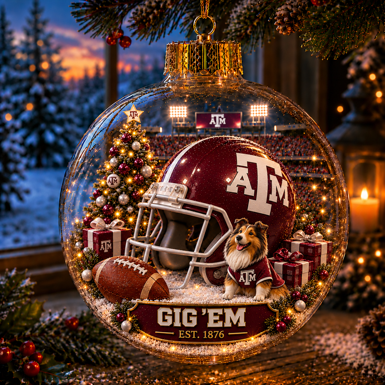 🏈🎄 Light-Up College Football Christmas Ornament-HandPrint