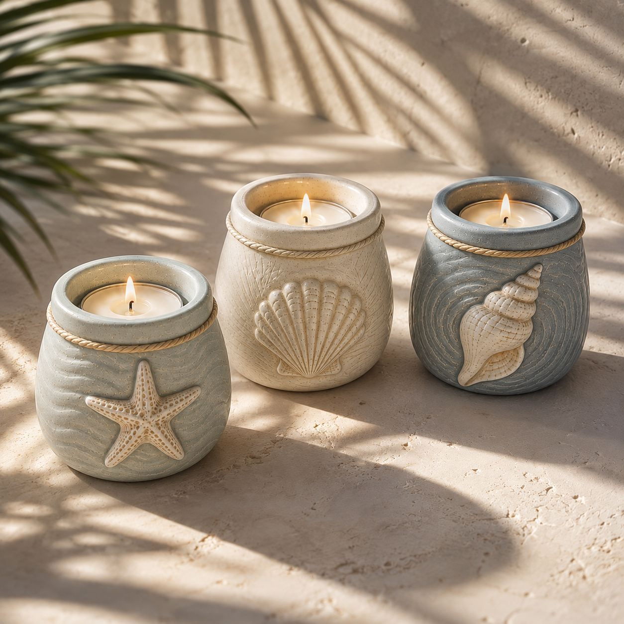 Coastal Tea Light Candle Holders Set of 3-HandPrint
