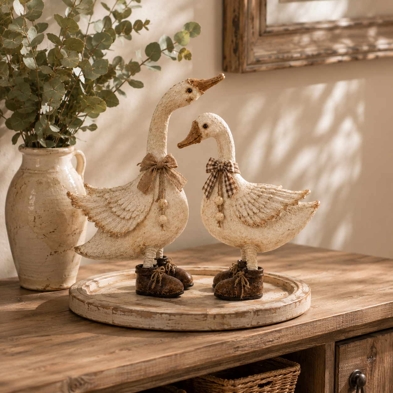 Rustic Farmhouse Goose Figurines Set of 2-HandPrint