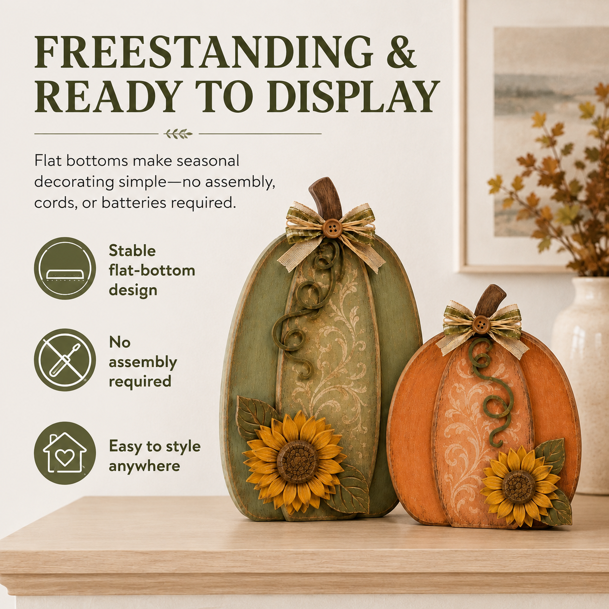 Harvest in Bloom – Solid Wood Pumpkin Pair-HandPrint