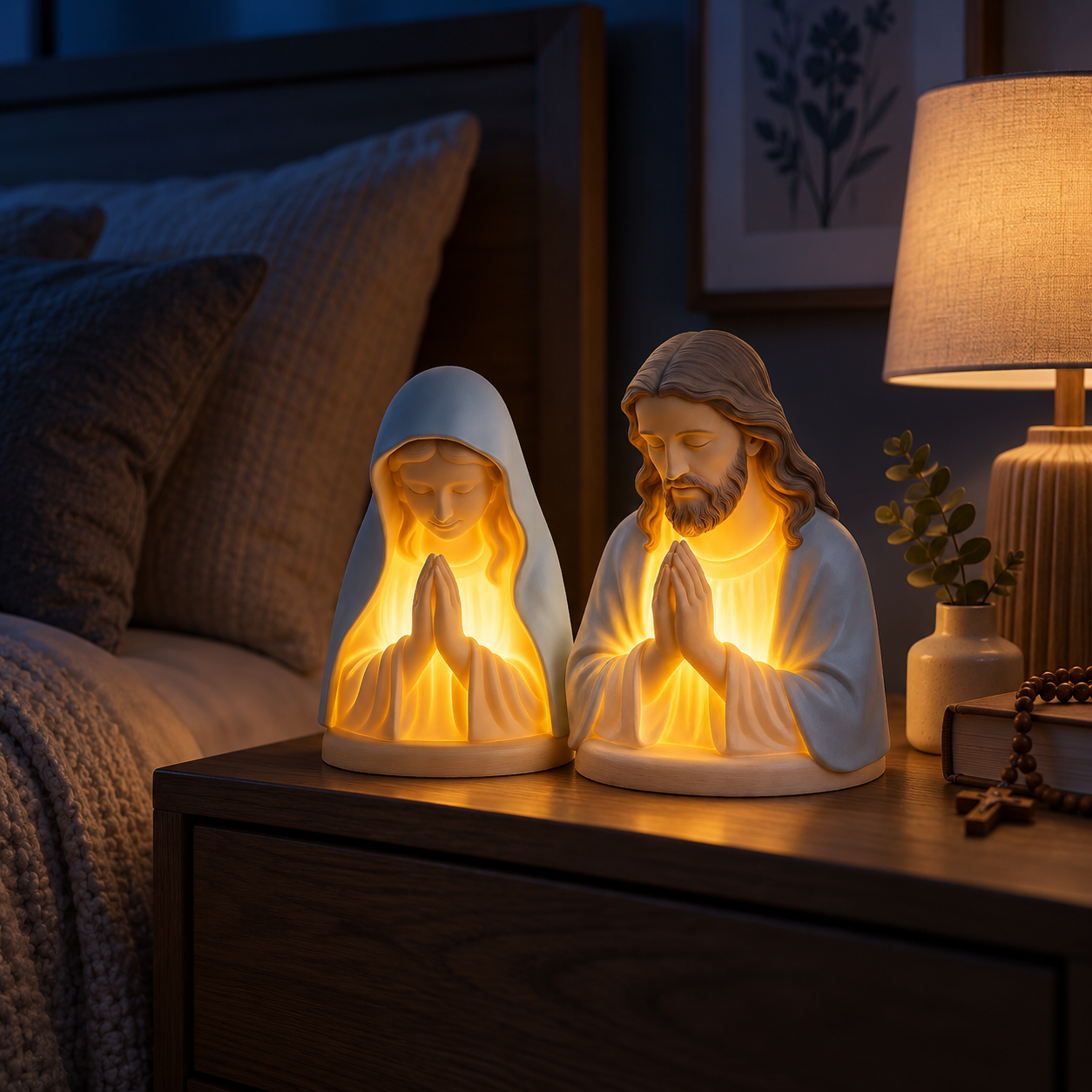 Handmade Resin Christian Prayer Night Light-Virgin Mary & Jesus Resin Figurine-HandPrint