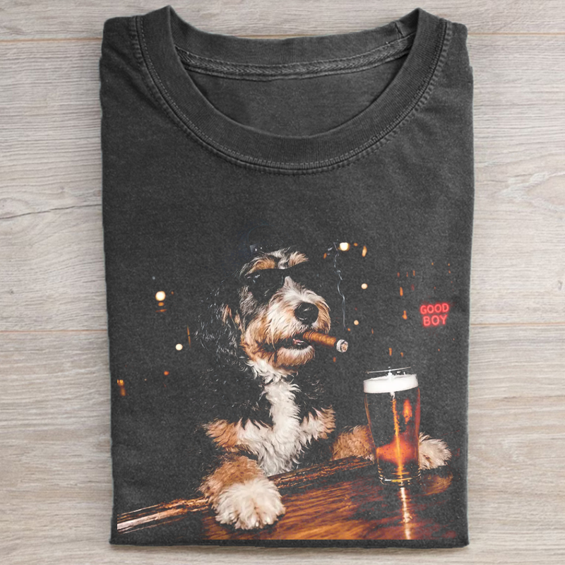 Silly Bernedoodle Drinking Beer Graphic T-shirt-NaturexCraft