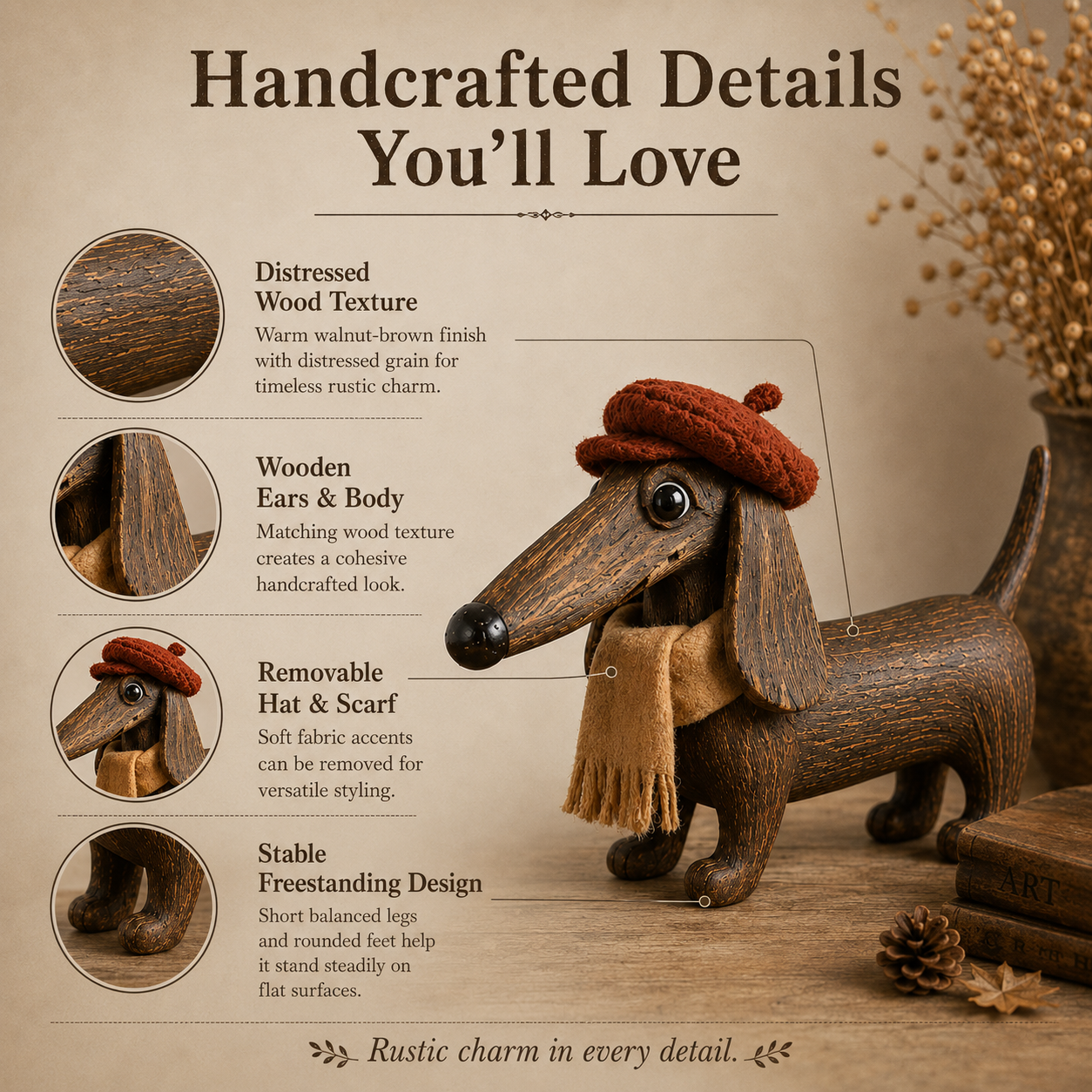 Rustic Gentleman Dachshund Wooden Figurine-HandPrint