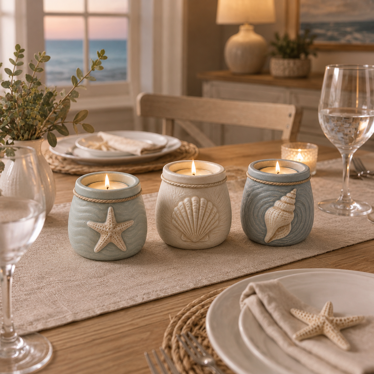 Coastal Tea Light Candle Holders Set of 3-HandPrint