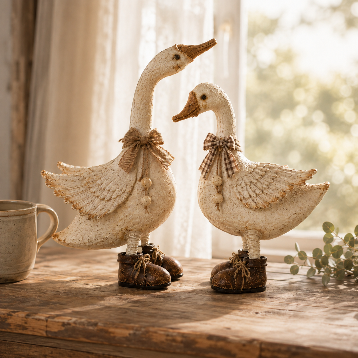 Rustic Farmhouse Goose Figurines Set of 2-HandPrint