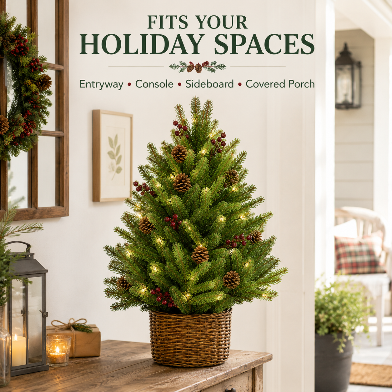 24-Inch Pre-Lit Christmas Tree with Woven Basket-HandPrint