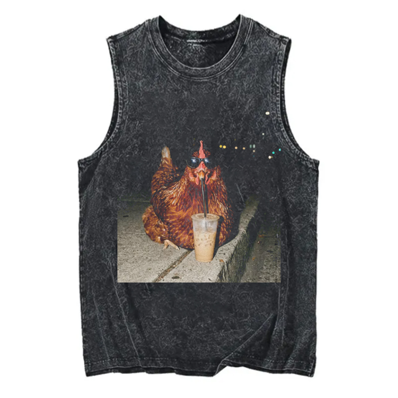 Chicken Drinking Iced Coffee Tank-NaturexCraft