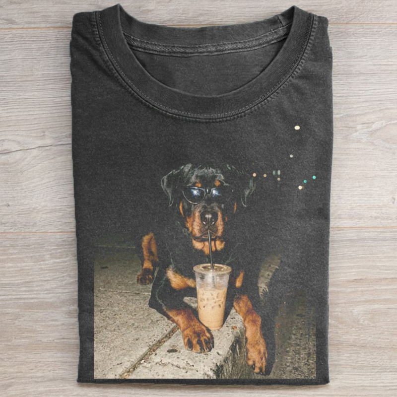 Rottweiler Drinking Iced Coffee T-shirt-NaturexCraft