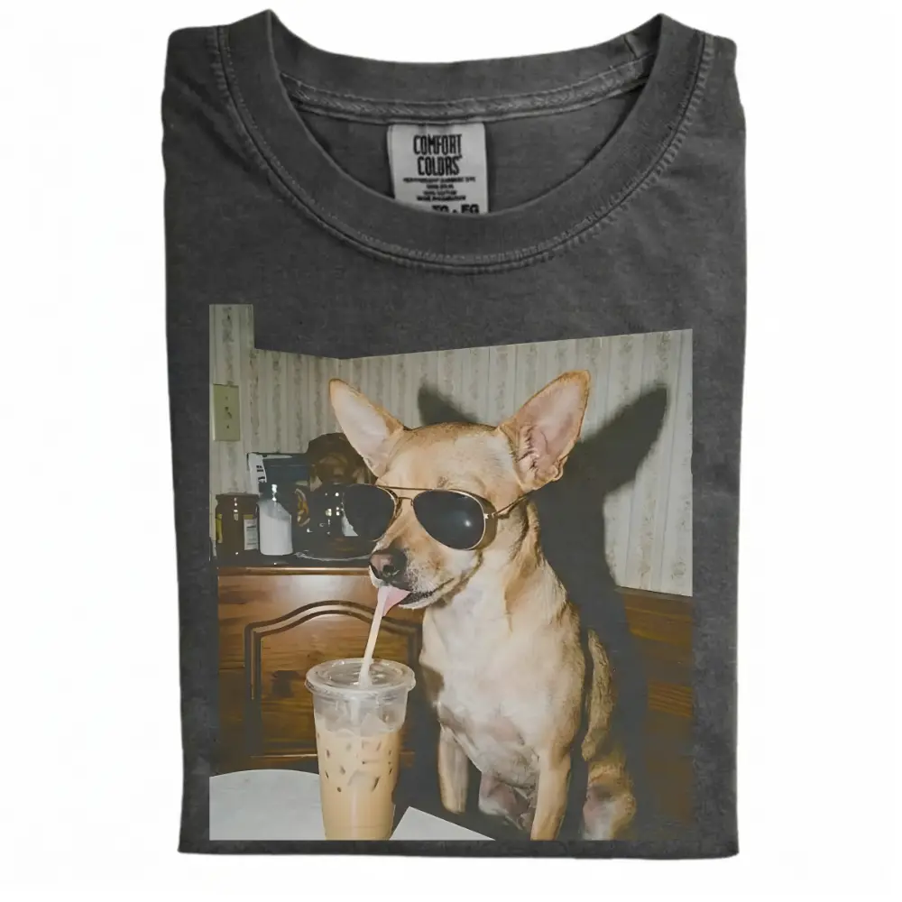 Chihuahua Drinking Iced Coffee T-shirt-NaturexCraft