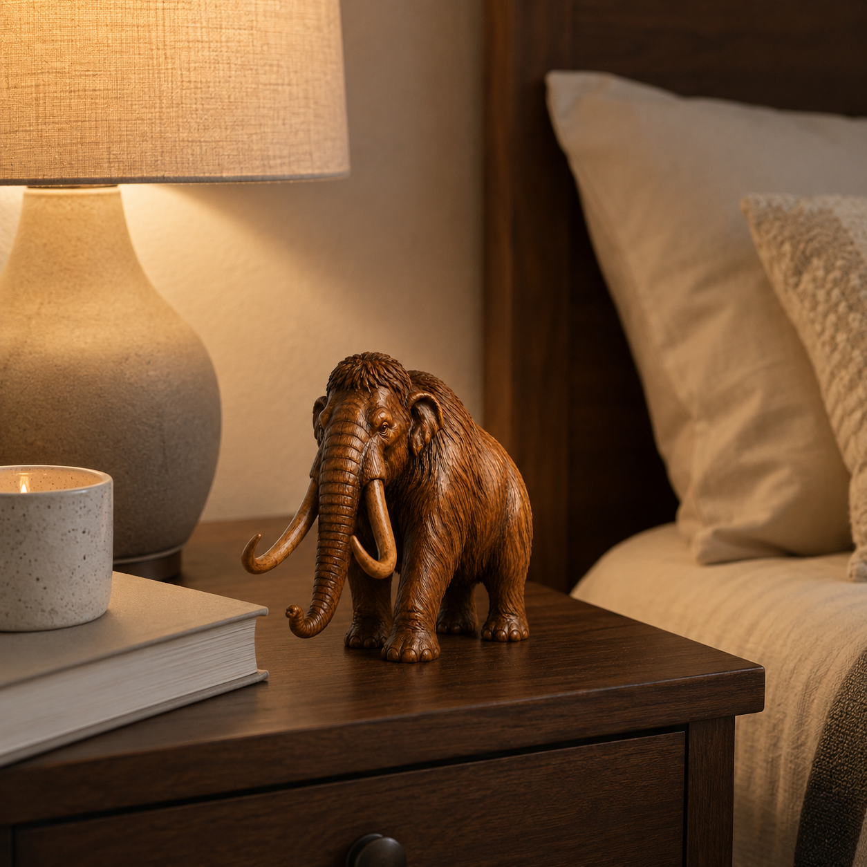 Wooden Woolly Mammoth Figurine – Rustic Carved Animal Decor-HandPrint