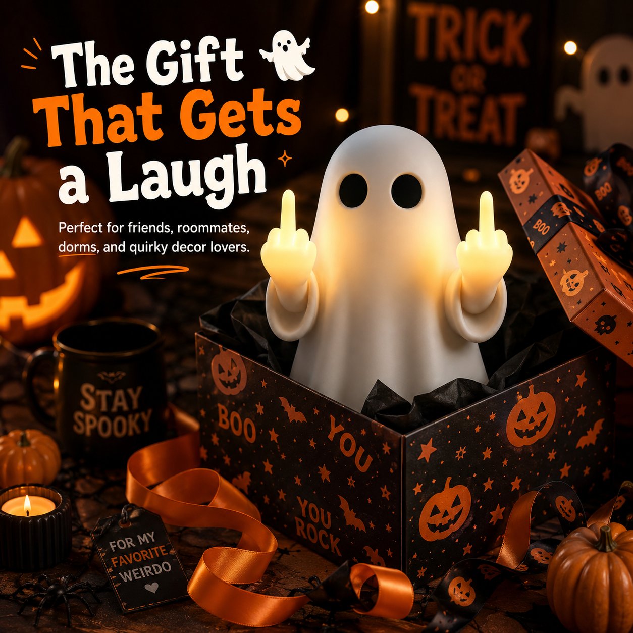 👻 MEGA-HALLOWEEN-VERKAUF 50 % RABATT – Lustiges Mittelfinger-Geister-Nachtlicht 🖕-HandPrint