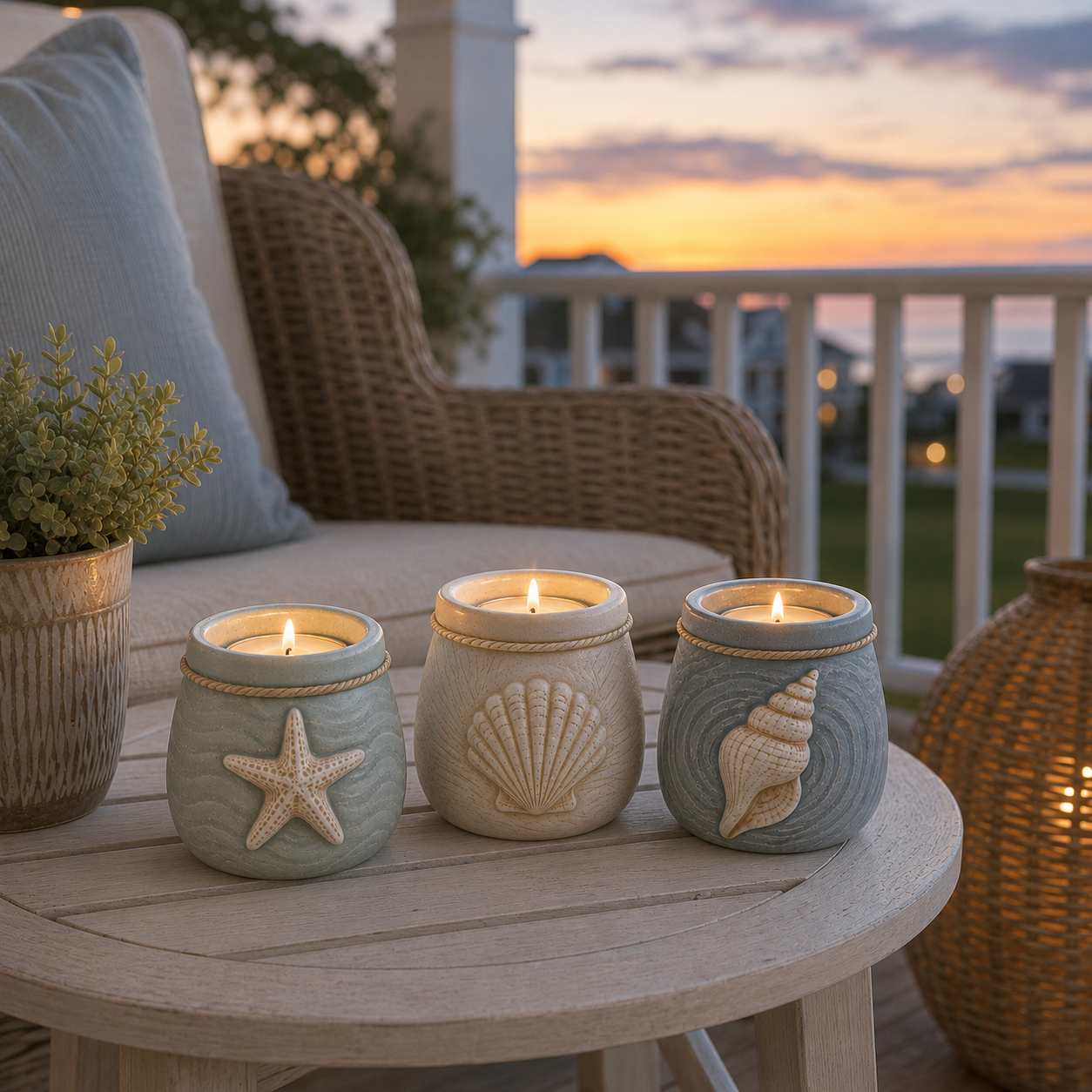 Coastal Tea Light Candle Holders Set of 3-HandPrint