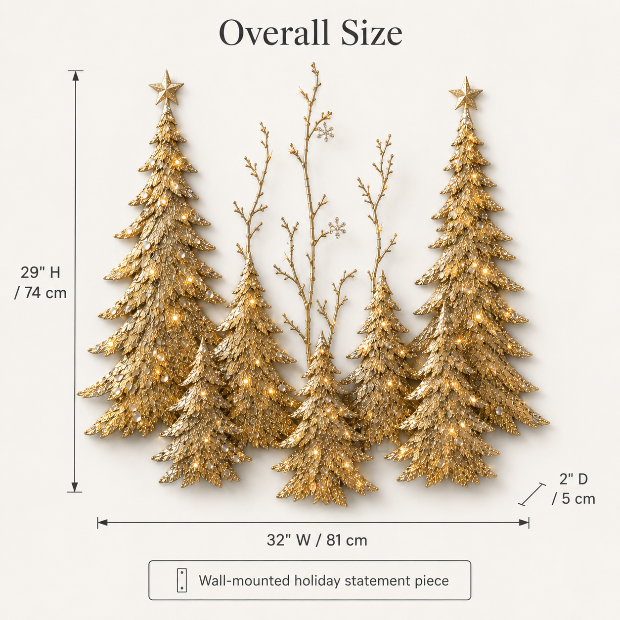 Golden Christmas Forest Illuminated Wall Sculpture