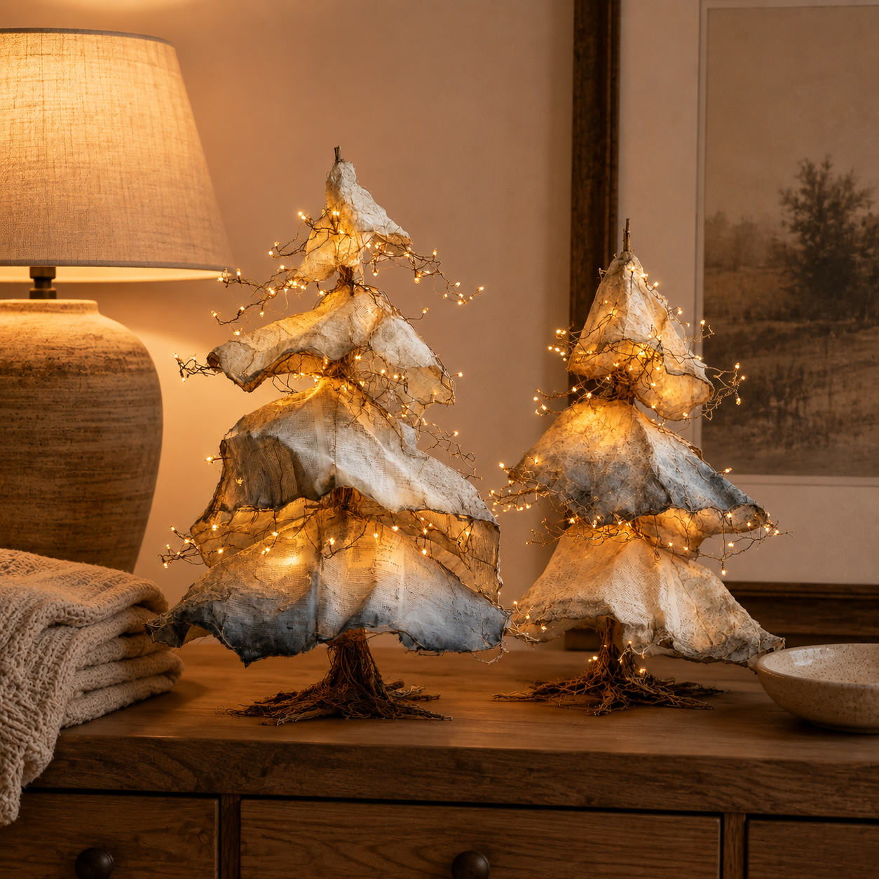 Windswept Winter Trees – Lighted Sculptural Tree Set-HandPrint