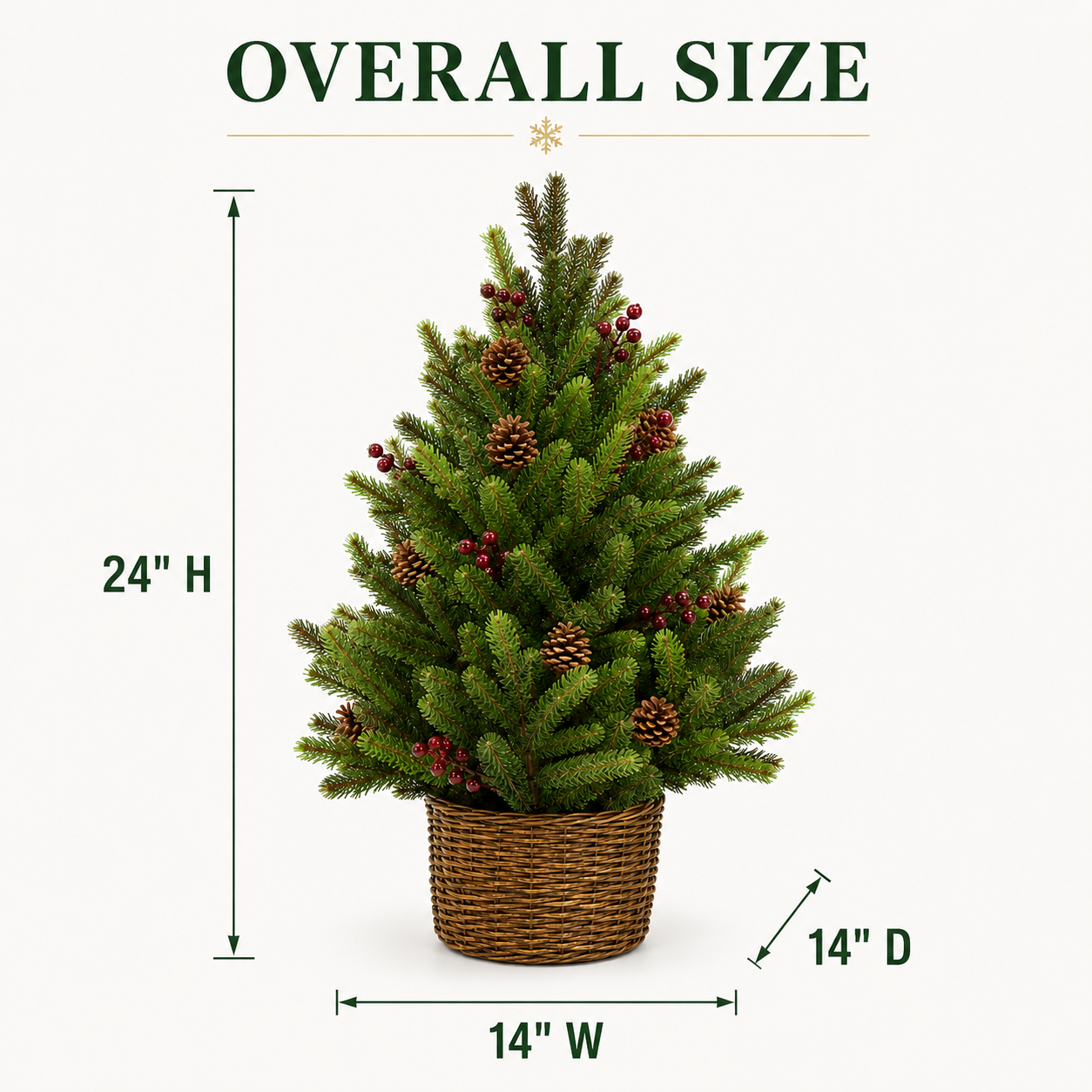 24-Inch Pre-Lit Christmas Tree with Woven Basket-HandPrint