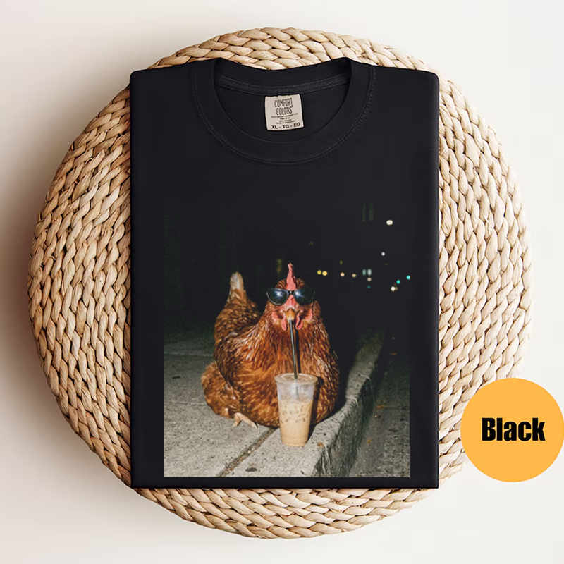 Chicken Drinking Iced Coffee T-shirt-NaturexCraft