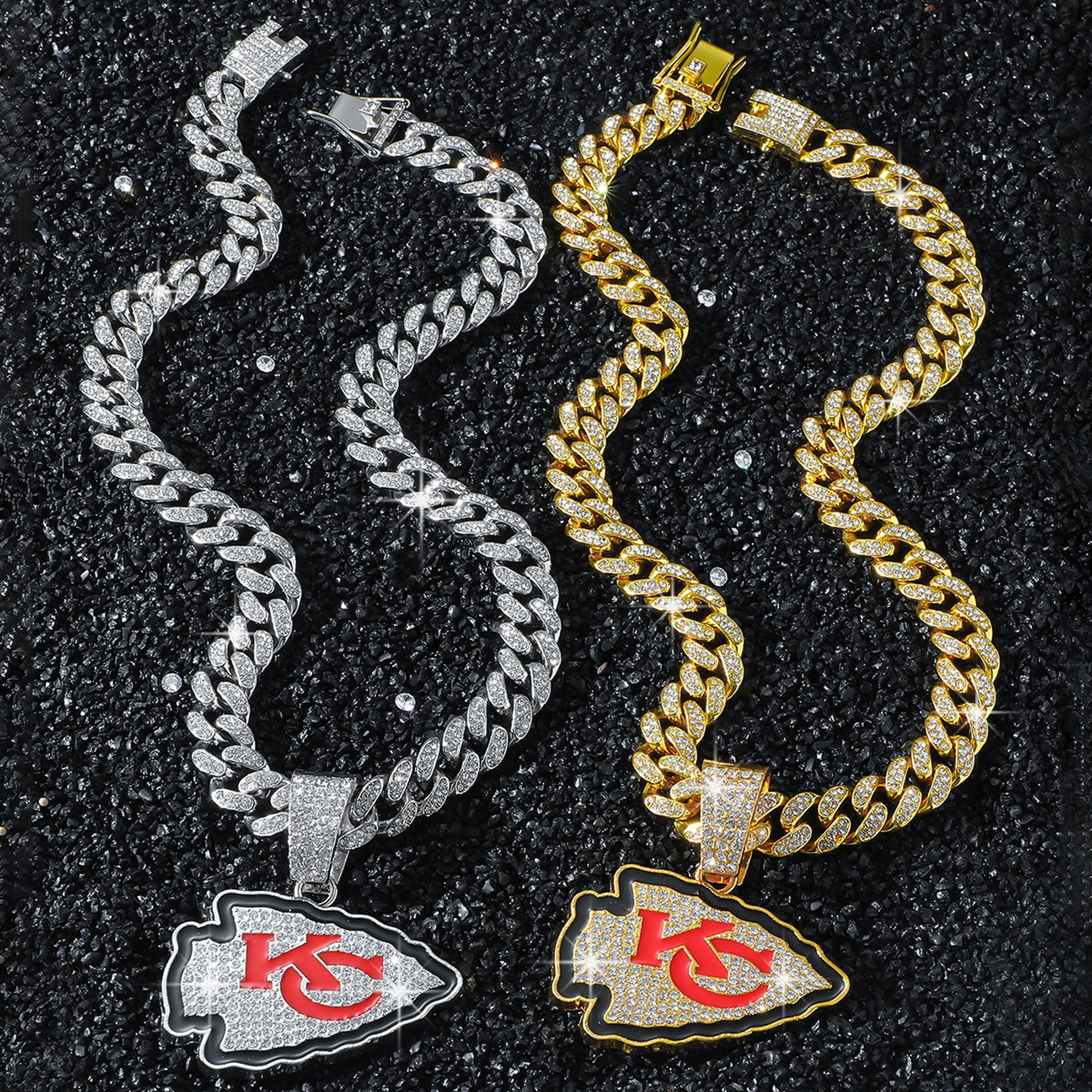 Football Team Cuban Link Pendant Necklace-HandPrint
