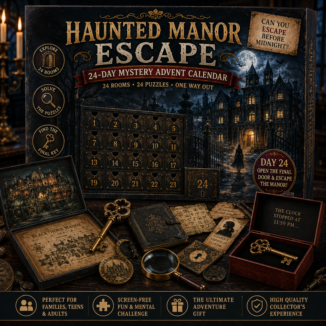 ⏳ Last Day 52% OFF – 24-Day Mystery Adventure Advent Calendar Collection | 24 Clues, Hands-On Puzzles & One Final Reveal-HandPrint