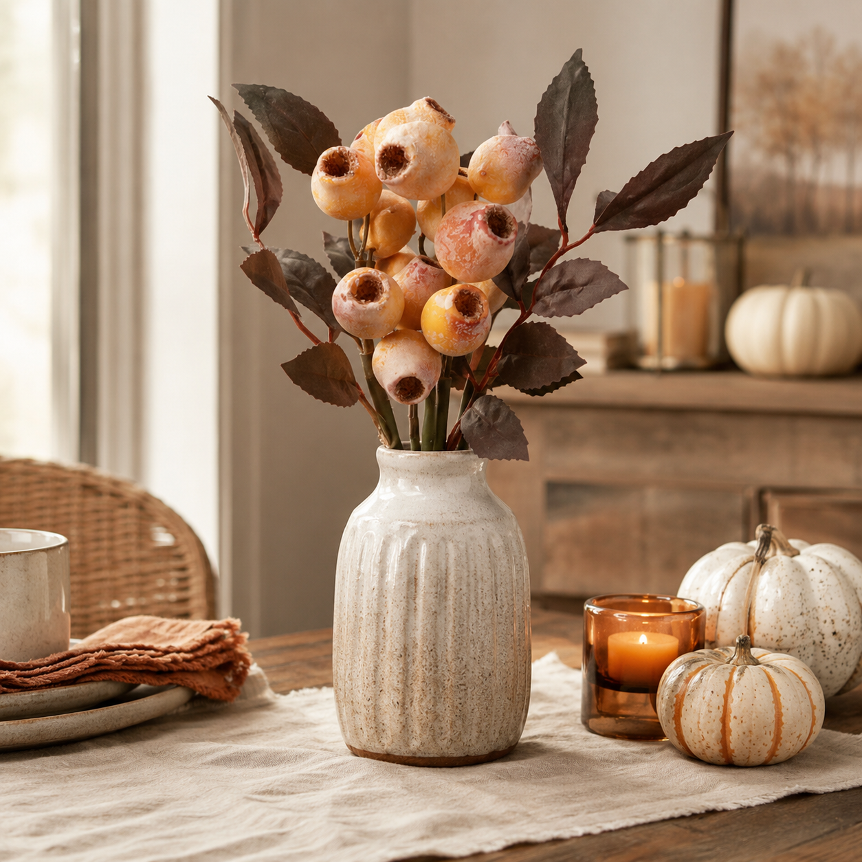 3 Pack Vintage Faux Seed Pod Bouquet – Rustic Seasonal Farmhouse Floral Stems-HandPrint