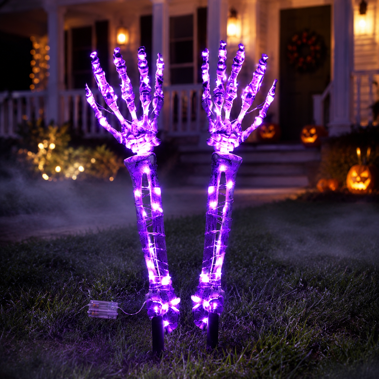 Halloween Skeleton Hands & Skull LED Yard Stakes-HandPrint