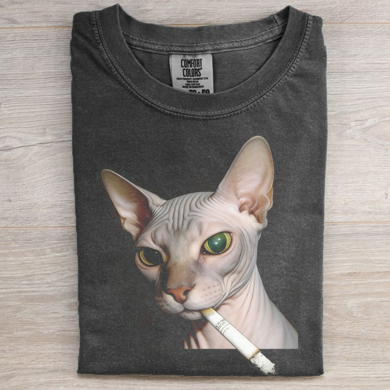 Funny Sphynx Smoking T-shirt-NaturexCraft