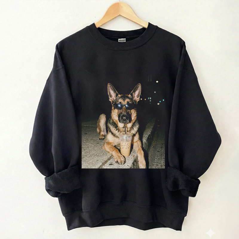 German Shepherd Drinking Iced Coffee Sweatshirt-NaturexCraft