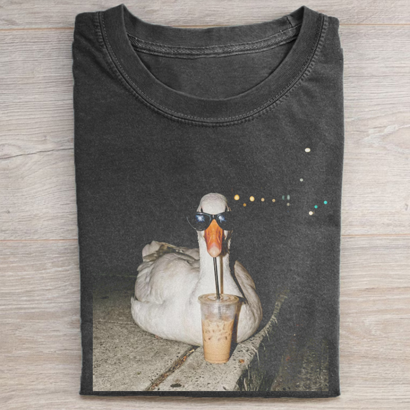 Goose Wearing Sunglasses Drinking Iced Coffee T-shirt-NaturexCraft