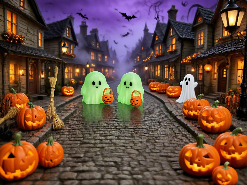 👻 A spooky ghost carrying a pumpkin, yelling ‘Trick or treat!’-HandPrint