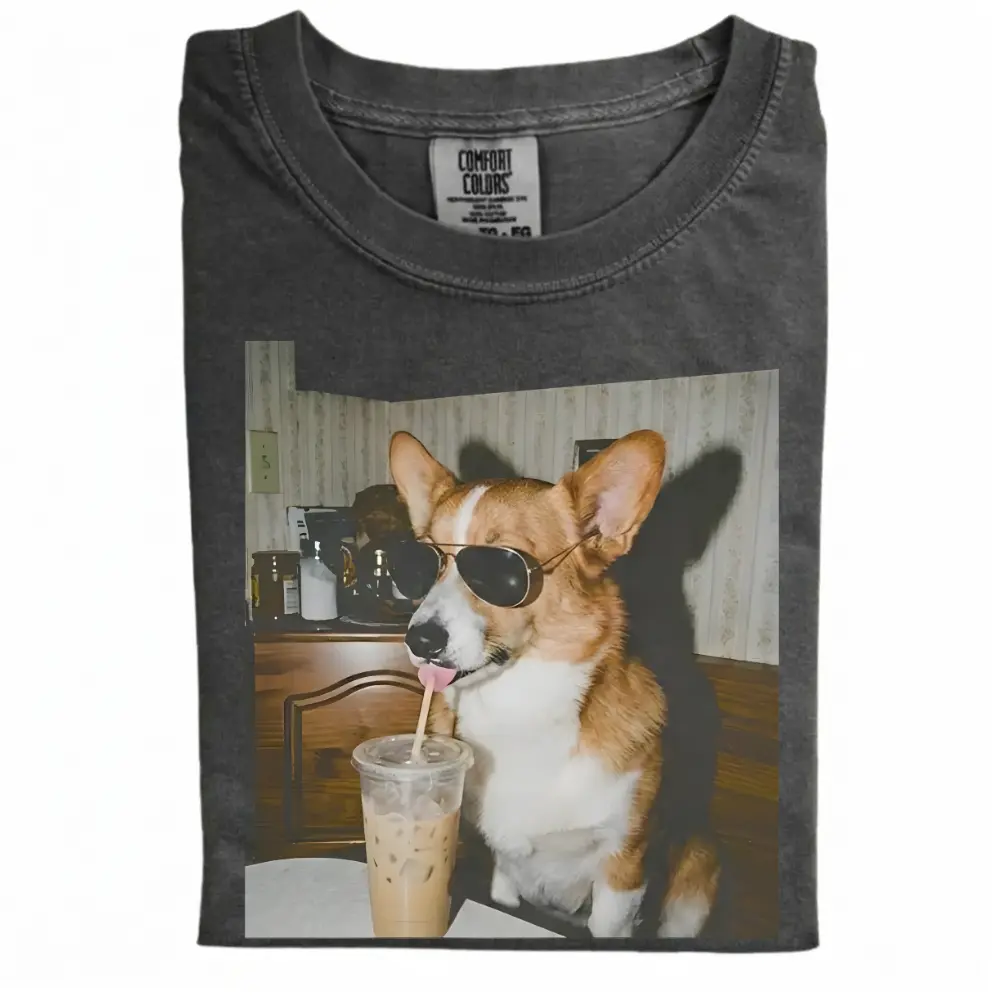 Corgi Drinking Iced Coffee T-shirt-NaturexCraft