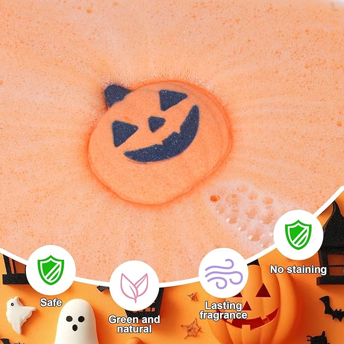Halloween Bath Bomb Gift Set - 6-Piece Scary Cute Kids Bath Bomb Gift Box, Includes Witch, Bat, Black Cat, Skull, Ghost and Pumpkin Bubble Spa Balls-HandPrint