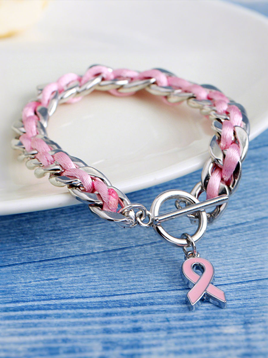 Bracciale da donna con nastro rosa con cancro al seno-HandPrint