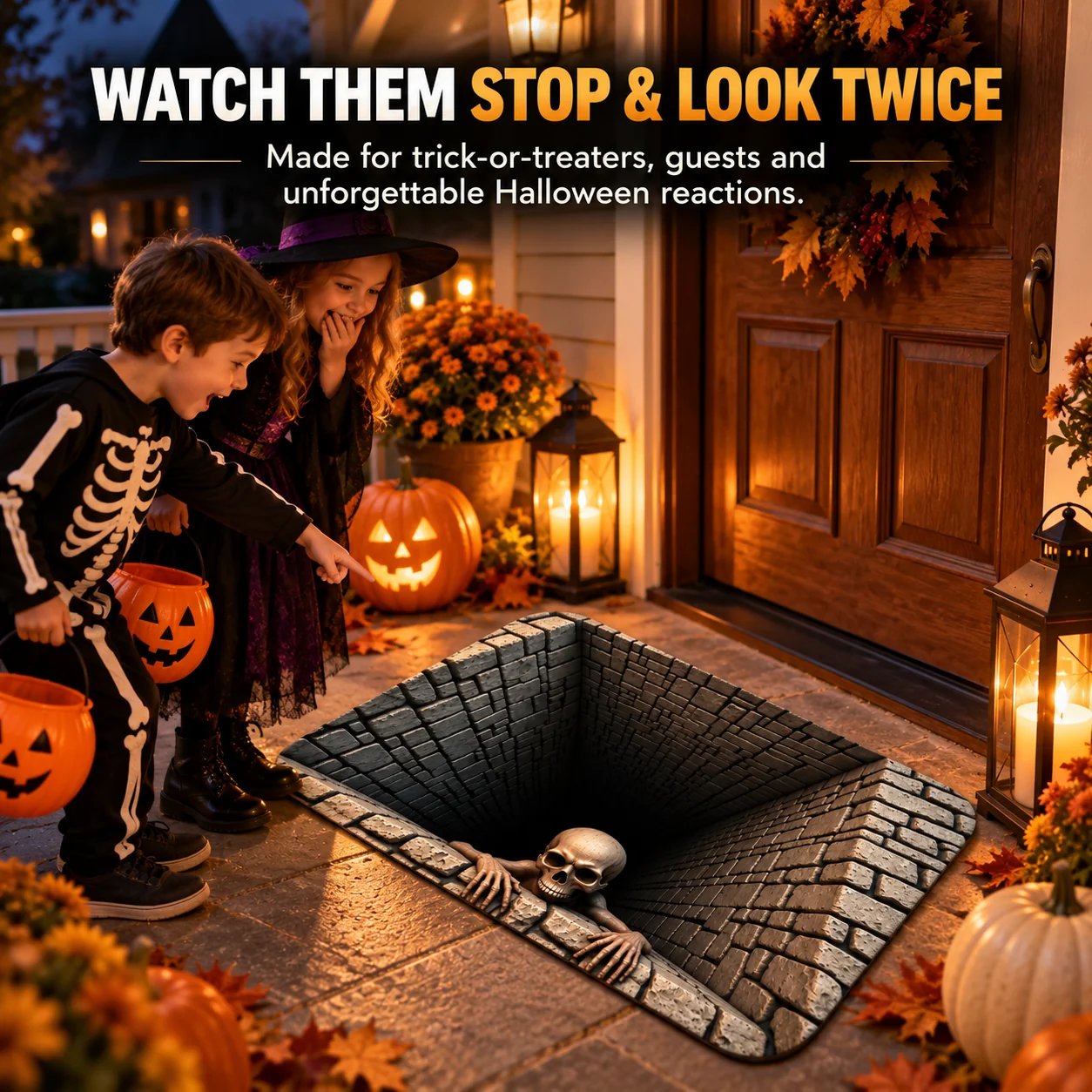 🎃 3D Halloween Horror Floor Mat – Spooky Skull Illusion Door Rug-HandPrint