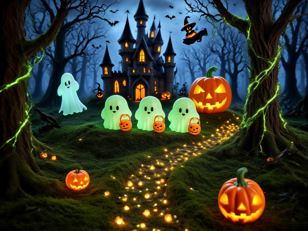 👻 A spooky ghost carrying a pumpkin, yelling ‘Trick or treat!’-HandPrint