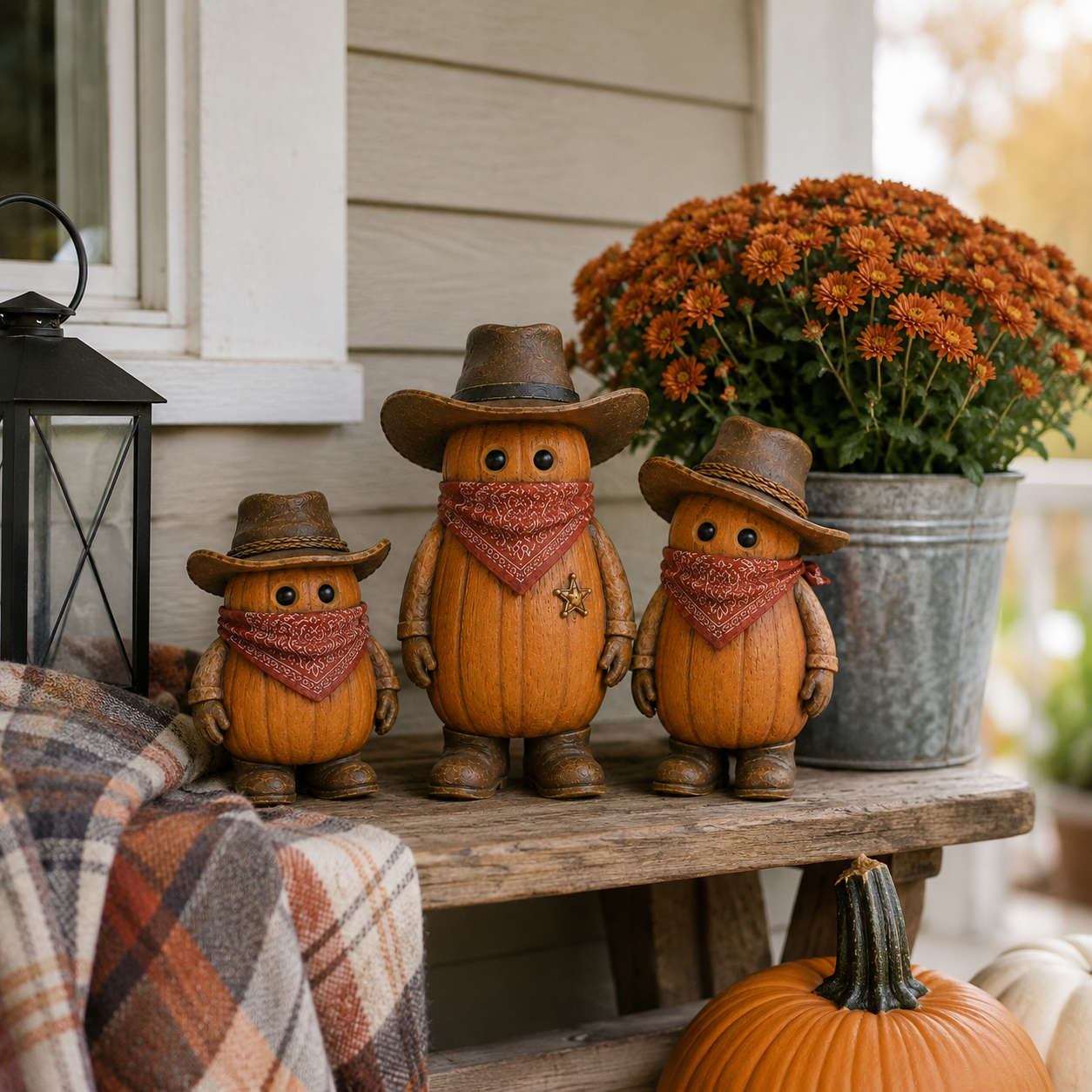 The Pumpkin Posse – Vintage Western Pumpkin Cowboy Figurines, Set of 3-HandPrint