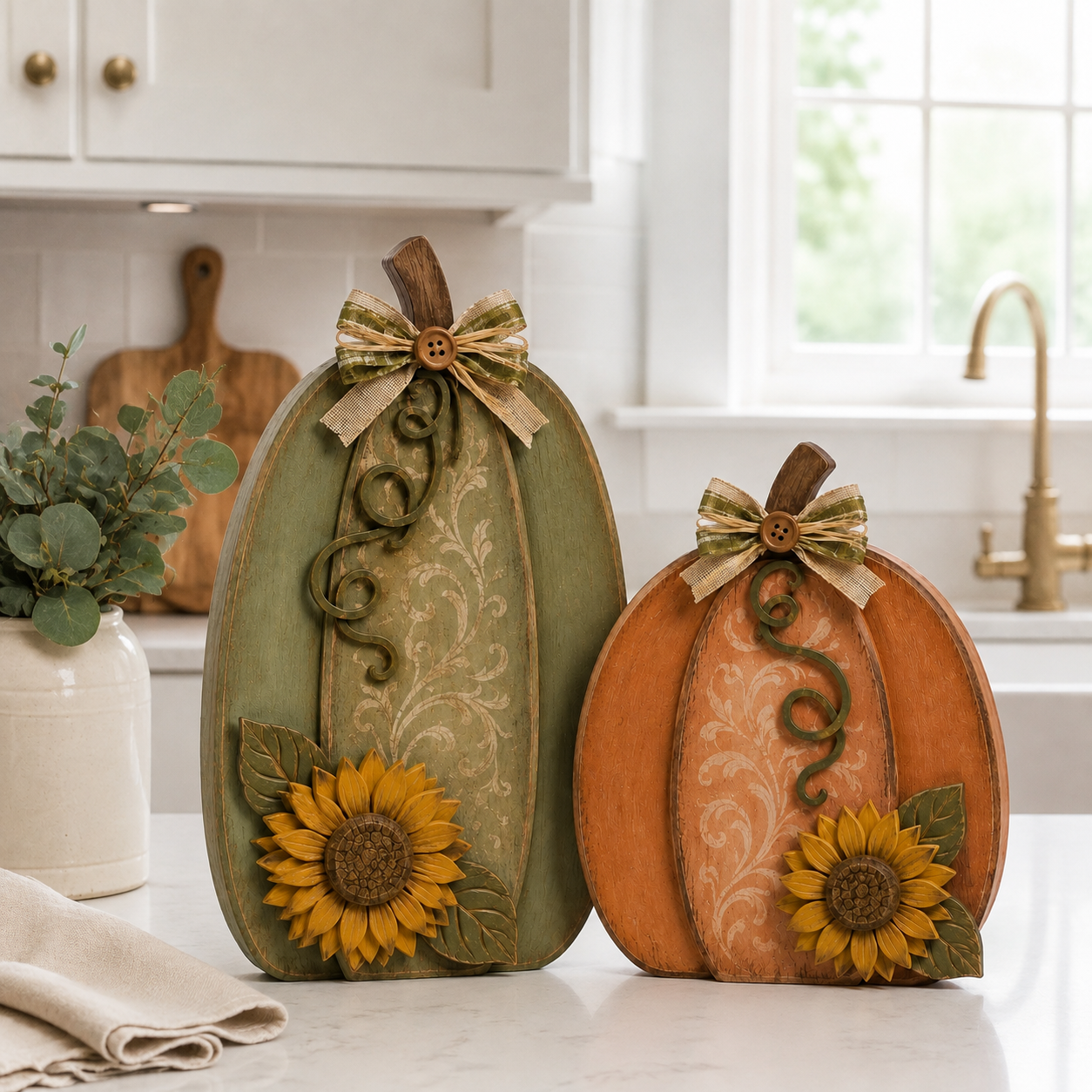 Harvest in Bloom – Solid Wood Pumpkin Pair-HandPrint