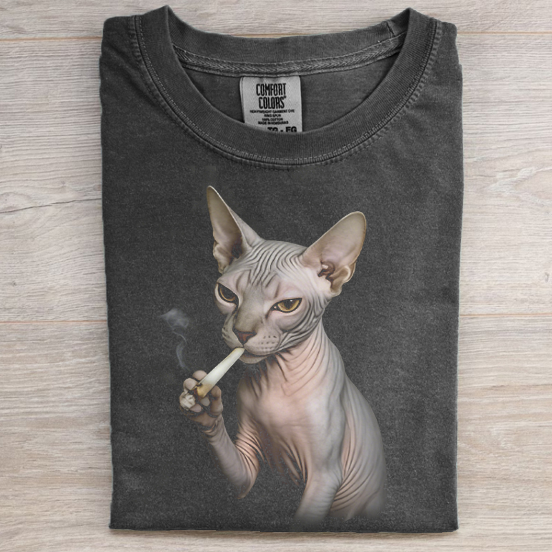 Funny Sphynx Smoking T-shirt-NaturexCraft