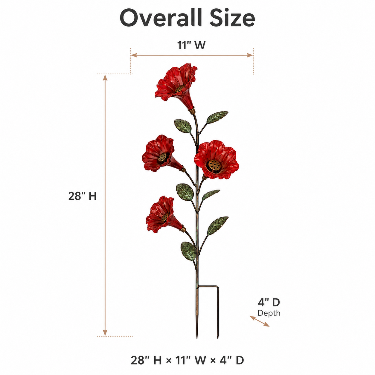 Vintage Red Flower Hummingbird Feeder Garden Stake-HandPrint