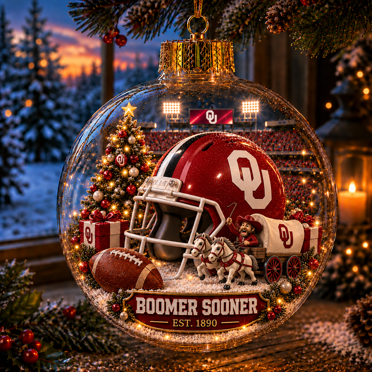 🏈🎄 Light-Up College Football Christmas Ornament-HandPrint