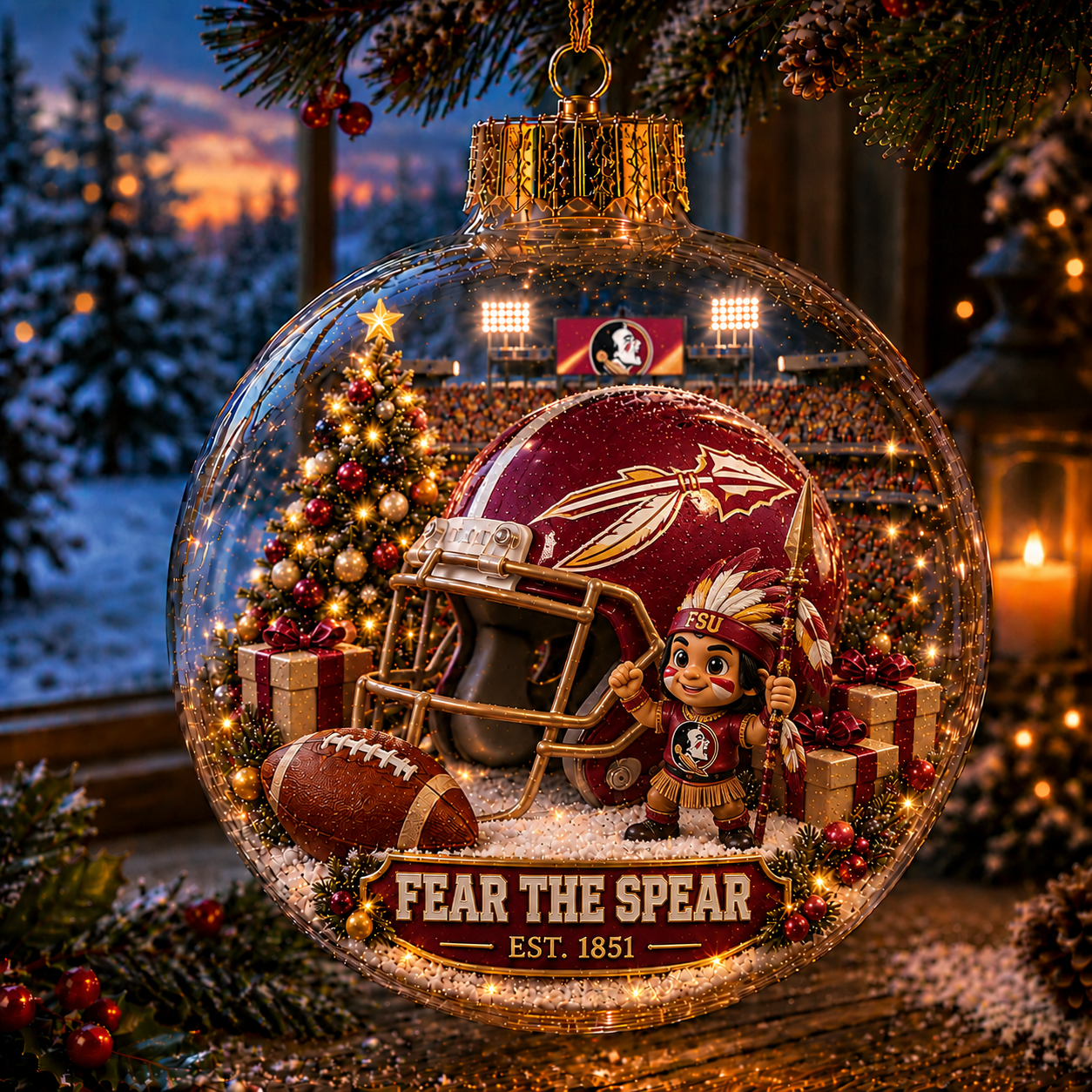 🏈🎄 Light-Up College Football Christmas Ornament-HandPrint