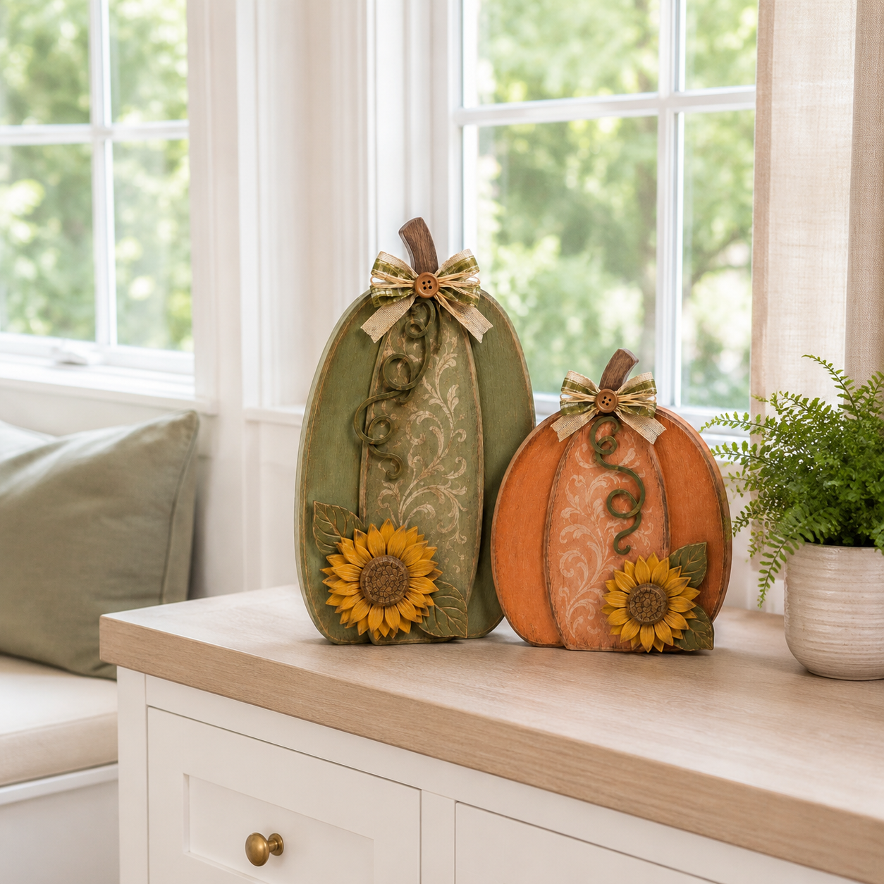 Harvest in Bloom – Solid Wood Pumpkin Pair-HandPrint