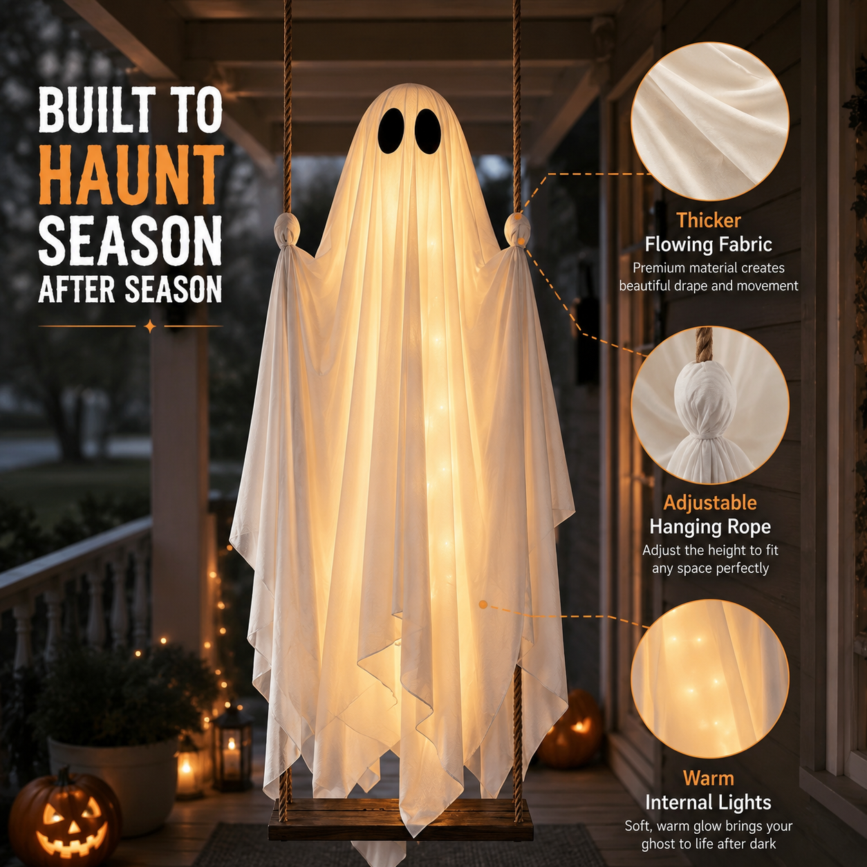The Midnight Guest – 5FT Light-Up Swinging Ghost-HandPrint
