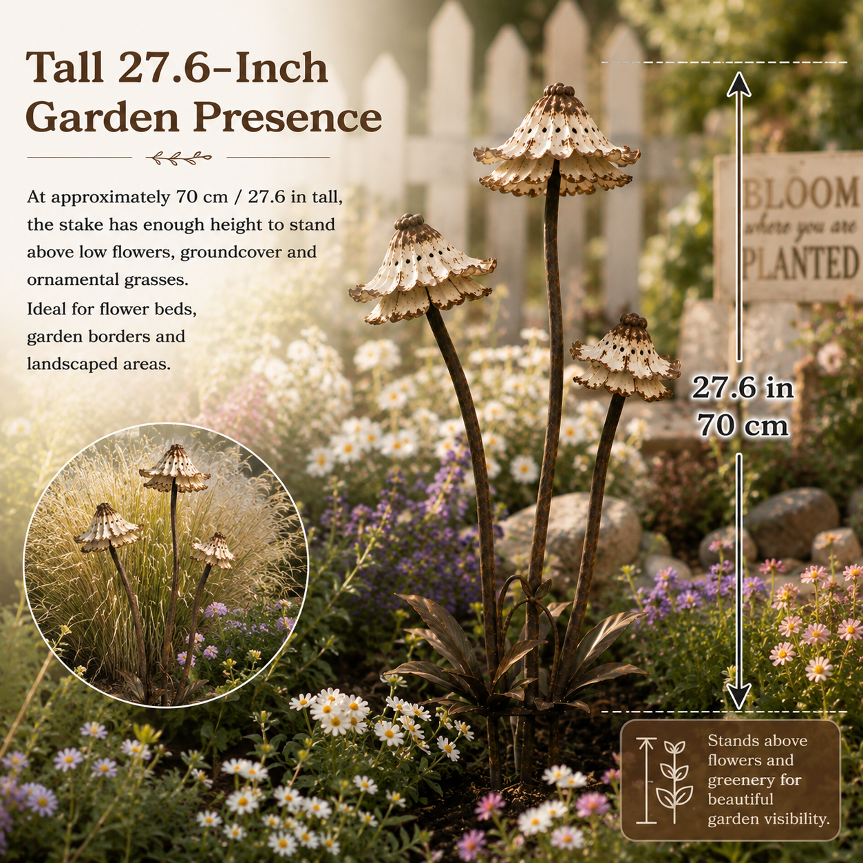 Vintage Distressed Metal Flower Garden Stake-HandPrint