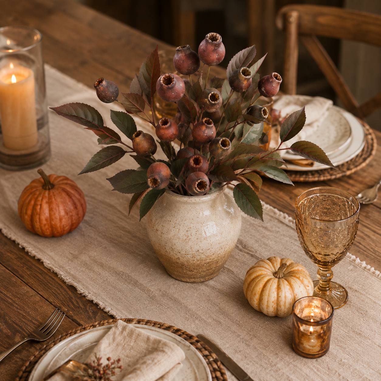 3 Pack Vintage Faux Seed Pod Bouquet – Rustic Seasonal Farmhouse Floral Stems-HandPrint