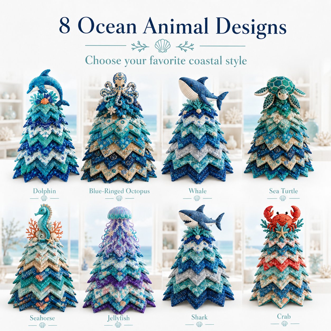 🌊 Ocean Dreams Layered Fabric Tree Craft Kit | Create a Freestanding Coastal Centerpiece with Coordinated Fabrics & Marine Topper 🐚✨-HandPrint
