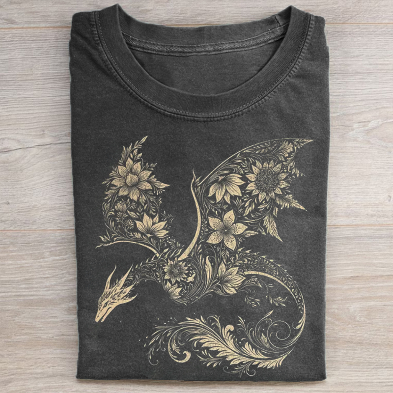 Floral Dragon Graphic T-shirt-NaturexCraft
