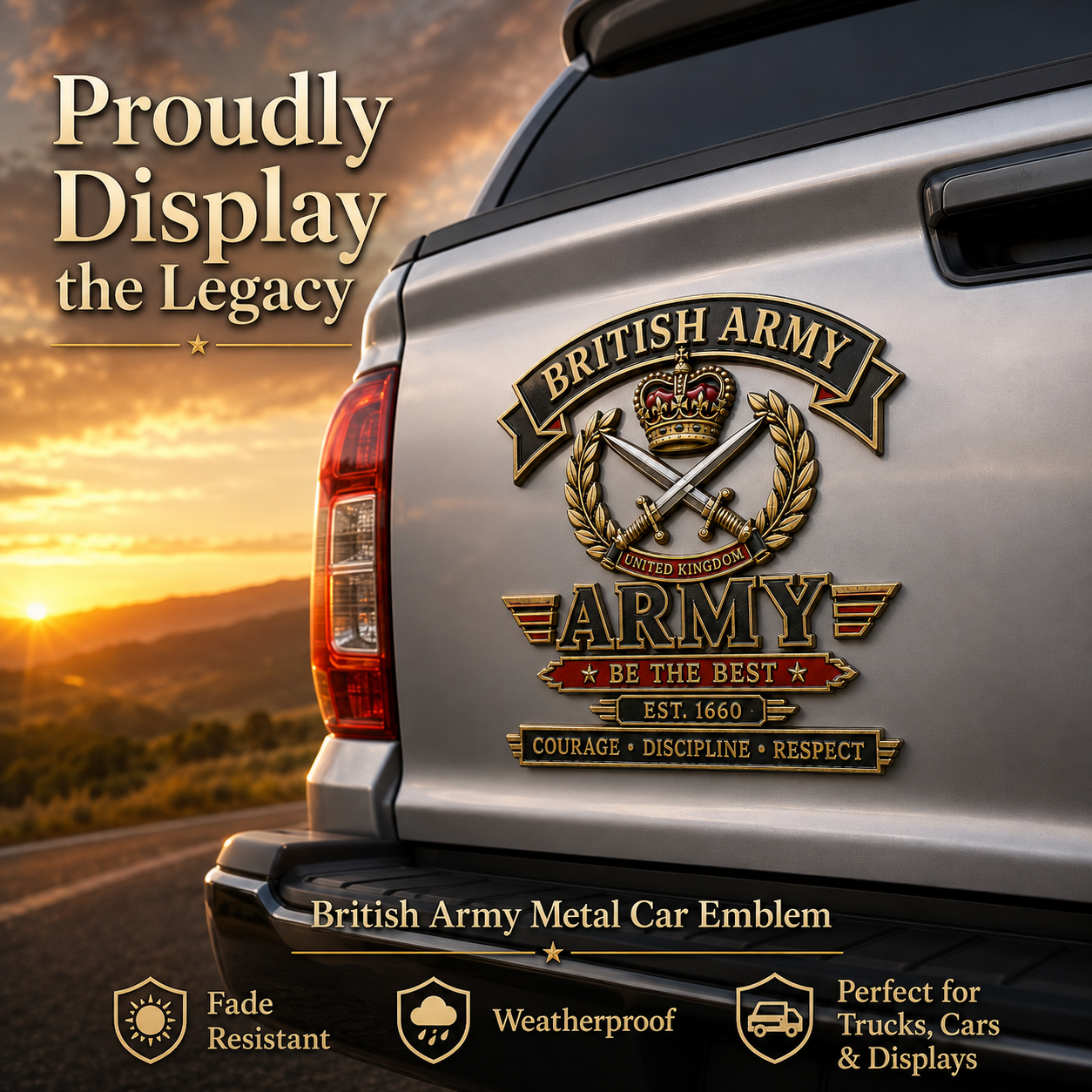 🎖️ British Army “Be The Best” Heritage Metal Car Emblem-HandPrint